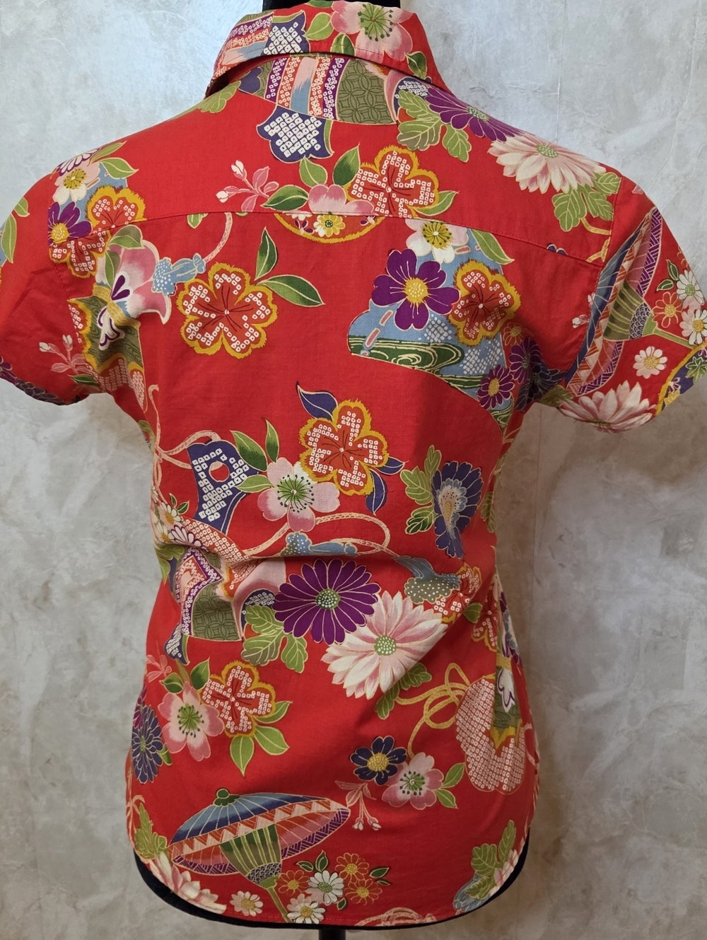 Takeo Kikuchi Floral Button Up Shirt Size 1 Red Japanese Designer - Picture 6 of 8